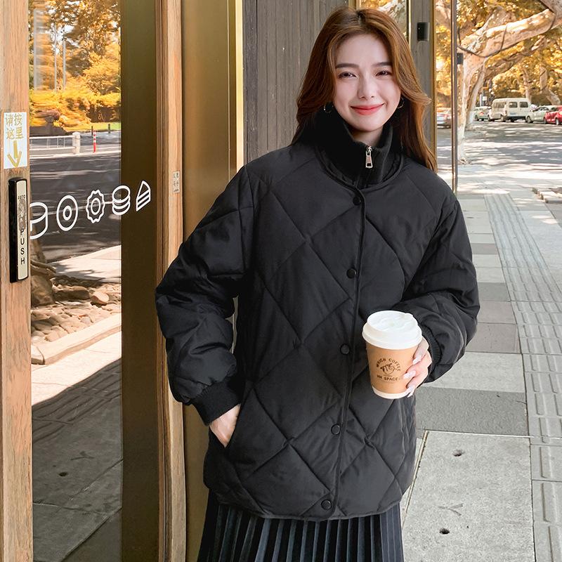 Short women's round neck light cotton clothes, new long-sleeved collarless rhombus cotton clothes, autumn and winter coats