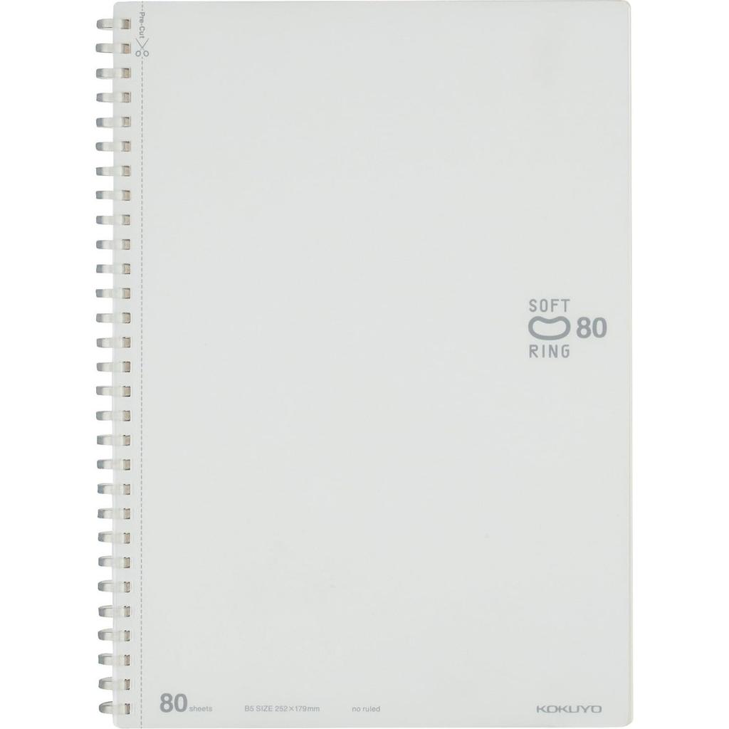 KOKUYO Soft Ring 80 White Notebook, pages, Semi-B5 size, Plain, (SU-SV308W-W)
