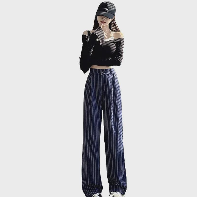 Women's Korean Striped Wide-Leg Pants - Slim, Versatile, Loose Fit for Spring & Autumn 2025