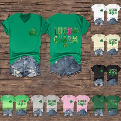 Женская повседневная одежда St. Футболка с короткими рукавами и V-образным вырезом с принтом Патрика