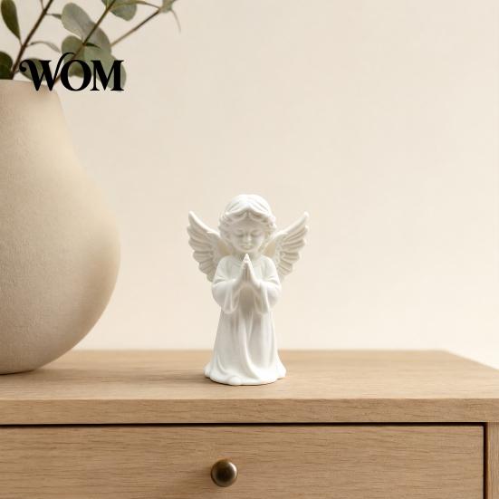 Praying Angel 3D Print Sculpture Printed Statue, Elegant Matte White Cherub Figurine with Detailed Waterproof Anti-fade Figure Wings, Durable