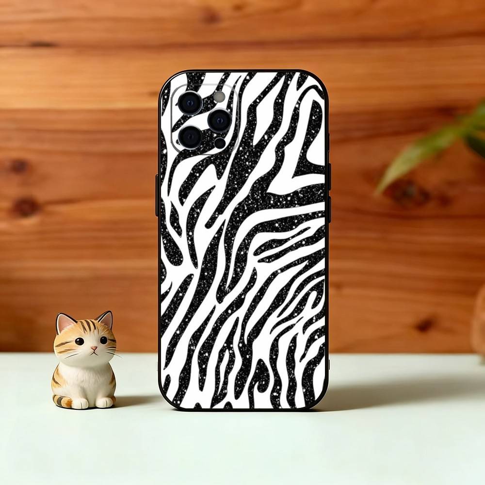 p-Zebra print Phone Case For iPhone 17,16,15,14,13,12,11 Plus,Pro Max,XS,Soft Silicone Black Cover