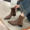 Fashion Women Pointed Ankle Boots Mid Heels Pointed Leather Sexy Chelsea Boots Trend Design Winter New Pumps Designer Short Botas Mujer