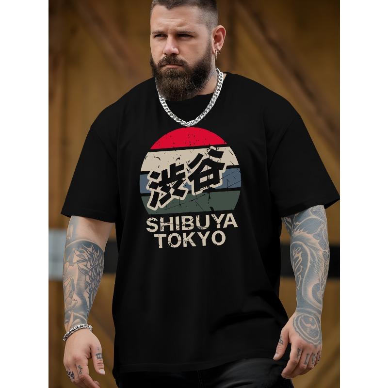 Европейский размер Shibuya Tokyo Мужские футболки и рубашки, Для активного отдыха и повседневные, Новейший свободный стиль с принтом и большего размера, Свободная базовая рубашка