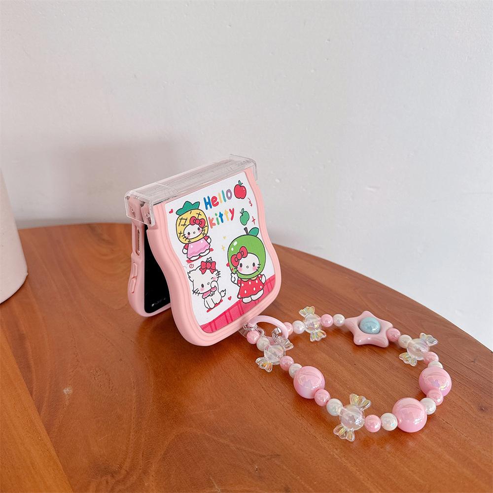 Складной мягкий чехол для телефона Samsung Galaxy Z Flip Series Hello Kitty с ремешком