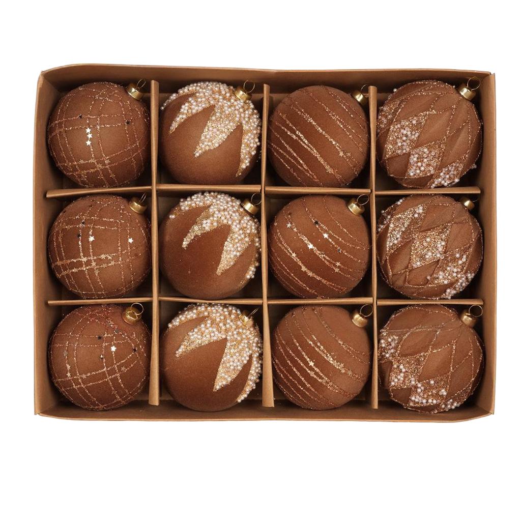 Флокированные елочные шары, Набор флокированных елочных шаров с росписью, Елочные украшения