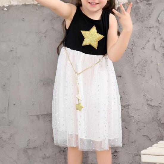 Платье без рукавов с золотым принтом звезд, мягкий пуловер для девочек, сетчатое платье для отпуска