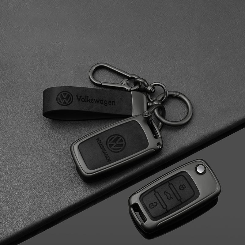 For VOLKSWAGEN VW Zinc Alloy Leather Car Flip Key Case Cover Protection Shell Bag Fob for VW Volkswagen Polo Tiguan Passat Golf