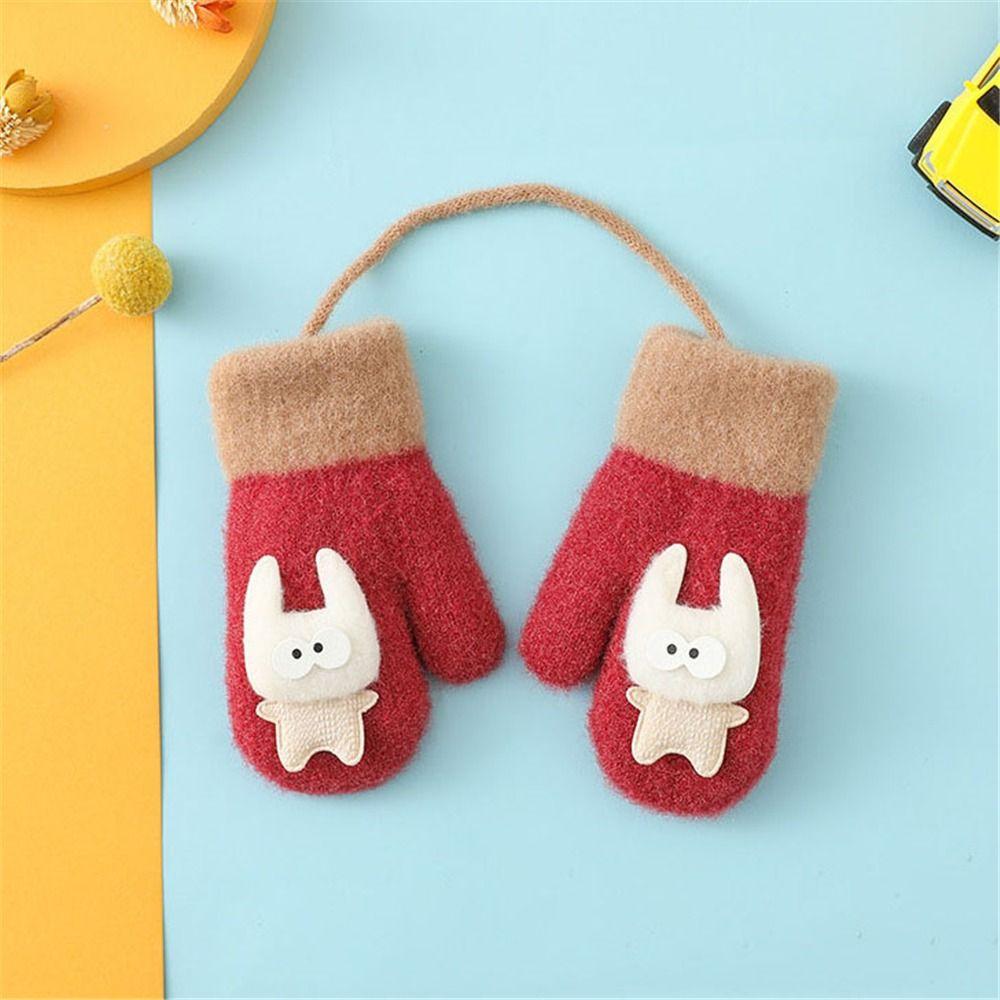 Пушистая подкладка Детские вязаные перчатки для малышей Мягкие мультяшные варежки Модные теплые перчатки для девочек и мальчиков