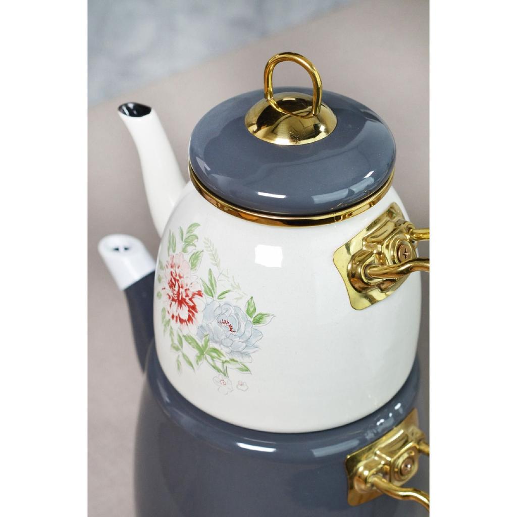 Эмалированный чайник Clodia Grey Floral Retro Teapot 201340