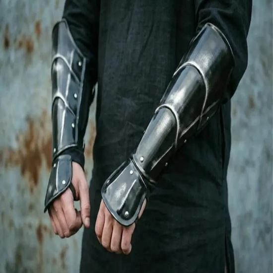 Medieval Arm Bracers Steel Vambraces Armor Gothic Arm Guards Blackened Knight LARP Cosplay Plate Armor