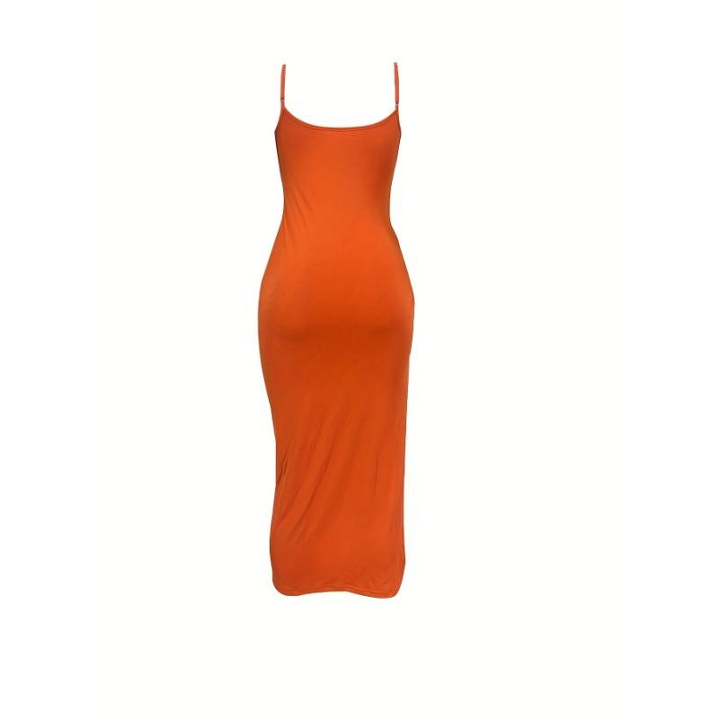 Drawstring Bodycon Cami Dress, Sexy Split Spaghetti Strap Dress, Women's Clothing
