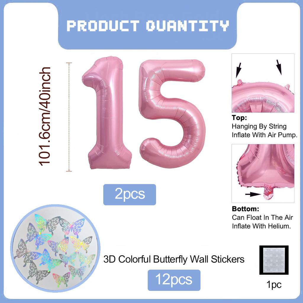 Pink Butterfly Number Balloon, 3D Stereoscopic Butterfly Number 0-9 Used for Anniversary Birthday Party Photography