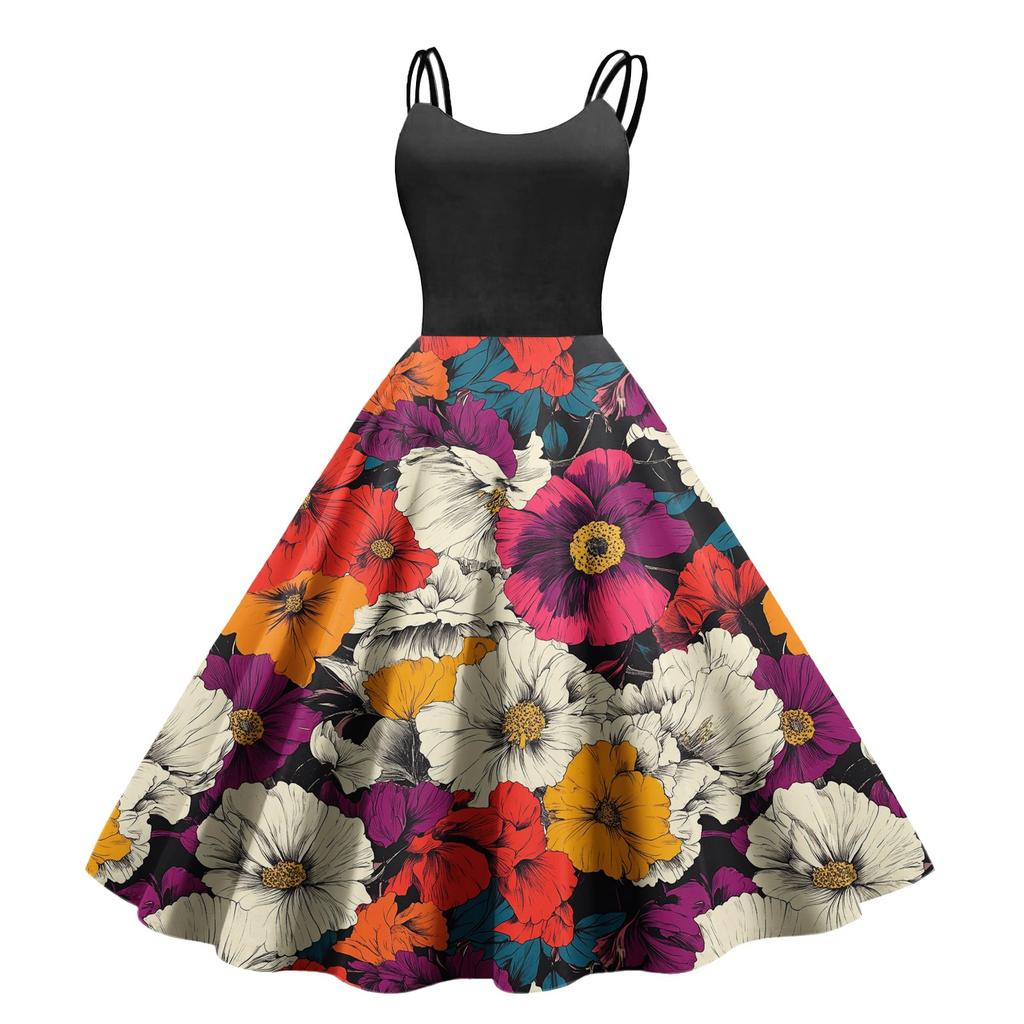 Women's Casual Fashion Print Sexy Off Shoulder Punk Retro Dress Retro Dress Dress