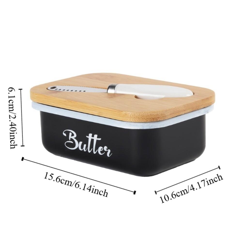 Practical Airtight Butter Dish Rectangular With Spatula Butter Storage Container Bamboo Cover Iron Butter Keeper Bread