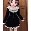 Elegant French High-End Petite Velvet Dress for Autumn/Winter 2026 in Black and Gold