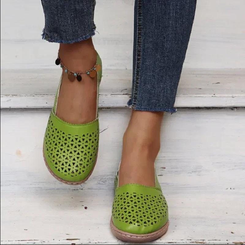 Women's Sandals 2024 Summer Handmade Ladies Shoes Leather Breathable Sandals Women Flats Retro Style Cusomized Support Slipper