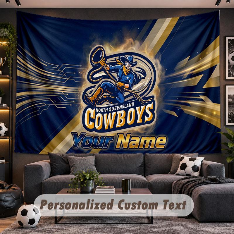 Wall Hanging Tapestry Custom NameNorth Queensland Cowboys Pattern Personalized Printed Fabric Wall Decor