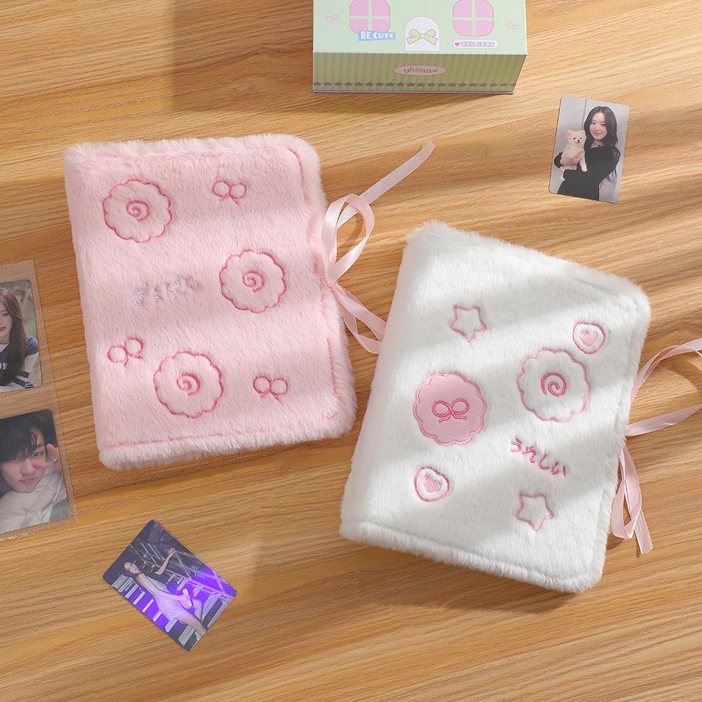 Kawaii Fluffy A5 Binder Pocard Holder Cute Fish Cake Embroidery Po Cards Storage Book Stationary