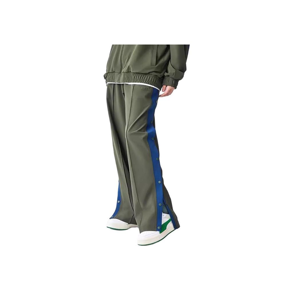 Puma 2022 Autumn T7 Series T7 Woven Pants Retro Sports Color Block Button Design Straight Casual Pants Unisex Pants Army-Green 628204-76