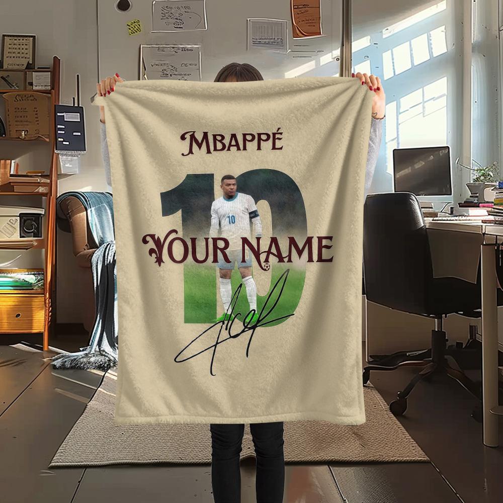1PC Kylian Mbappe Custom Name Patterned Flannel Blanket Suitable For All Seasons For Home Decor Warmth And Comfort Gifts Holiday Present