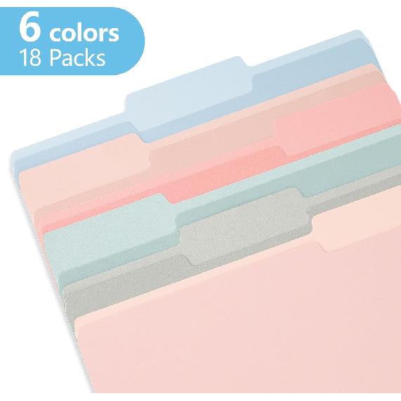 Two Tone Colored File Folders,18 Pack 6 Pastel Colors Manilla Folders 8.5x11,Assorted Colors 1/3 Cut Tab File Folders Letter Size,School Business