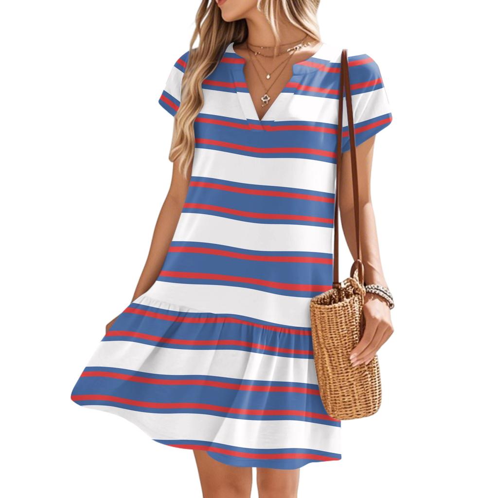 Женские платья с коротким рукавом и V-образным вырезом с цветочным принтом Свободные повседневные пляжные платья в стиле темперамент