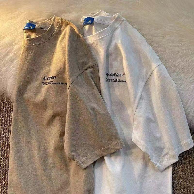 Летняя маленькая свежая футболка с короткими рукавами для мужчин и женщин, брендовая футболка Tide в стиле ретро, ​​футболка с короткими рукавами и принтом кота