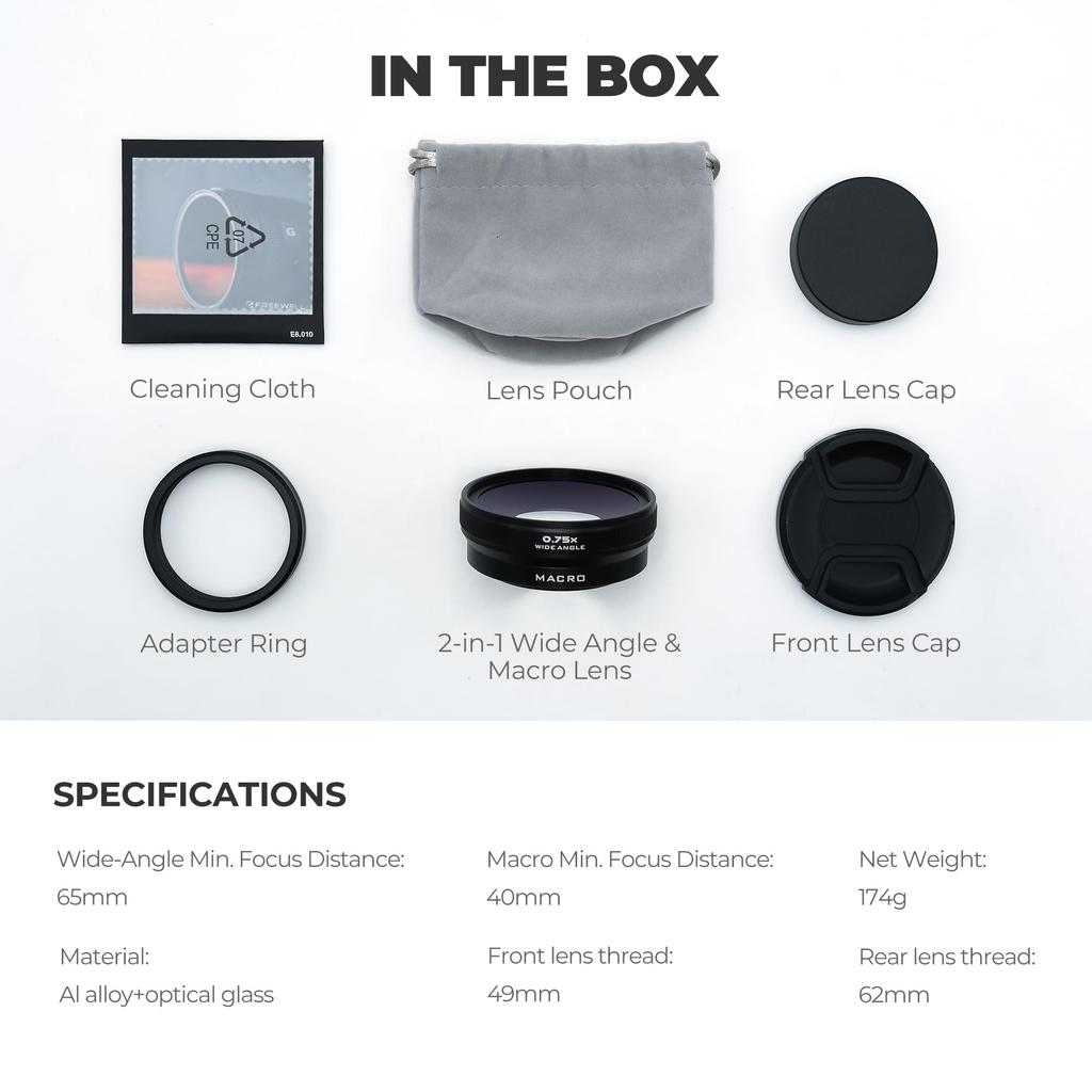 Freewell Macro Lens for Fuji Versatile Design with Magnification 2-in-1 Wide-Angle & X100VI/X100V - (Black)