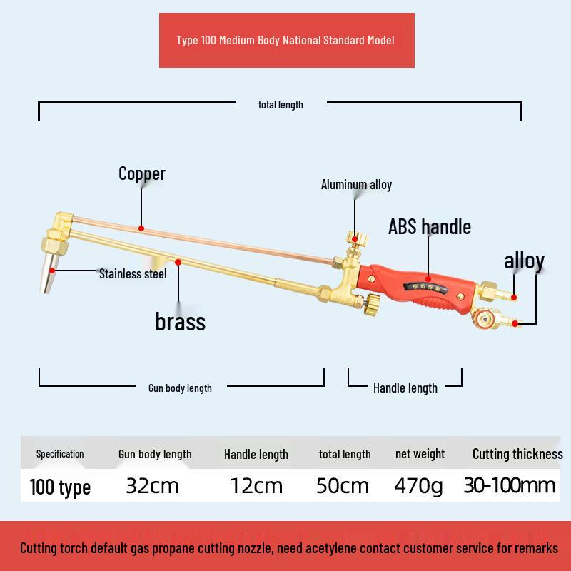 All-Copper Stainless Steel Extended & Thickened Oxygen Acetylene Cutting/Welding Torch Injector, Model G01-30/100/300.