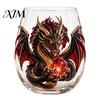 Fantasy Themed Drinking Cups Mythic Dragon Glass Art Cup, 3D Sculpted with Crystal Ball, Bar Display Collection Items 400ml Whiskey Tumbler