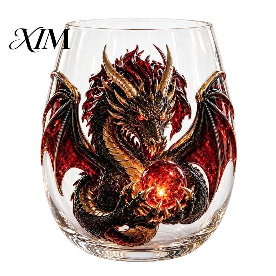 Fantasy Themed Drinking Cups Mythic Dragon Glass Art Cup, 3D Sculpted with Crystal Ball, Bar Display Collection Items 400ml Whiskey Tumbler