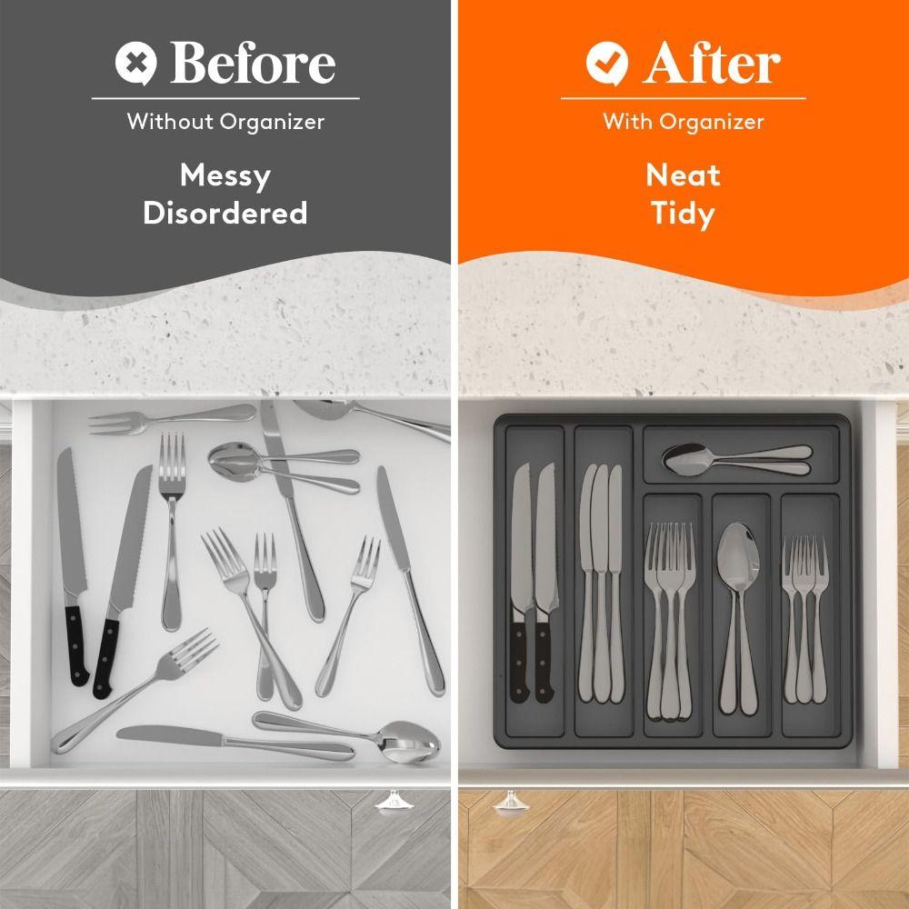 Cabinet Tray Silverware Organizer with Lid Plastic Drawerstore Covered Utensil Tray Cutlery Holder Kitchen Drawer Organizer