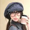 Cloud Octagonal Cap Japanese Pleated Painter Hat Casual Denim Beret  Girl