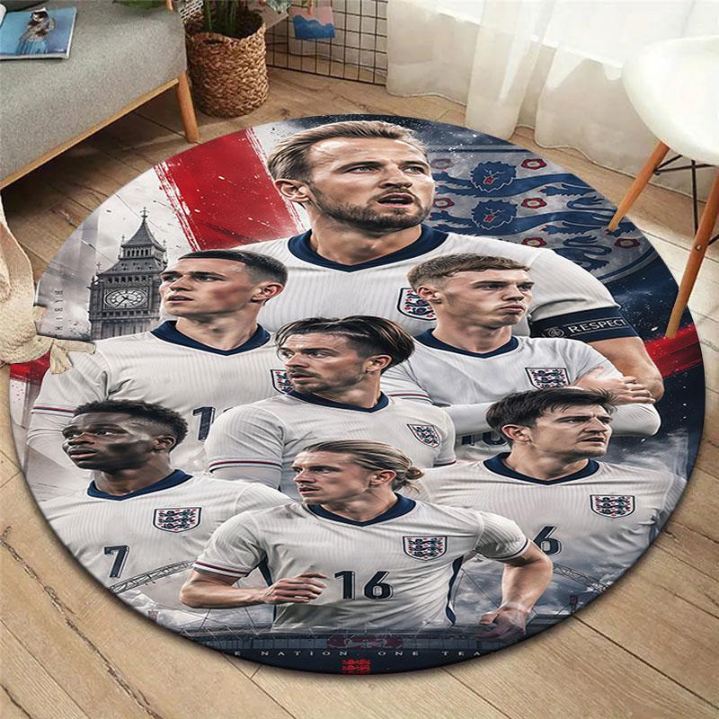 England National Football Team Round Area Rug,Carpet Rug for Living Room Bedroom Sofa Playroom Decor,Non-slip Floor Mat