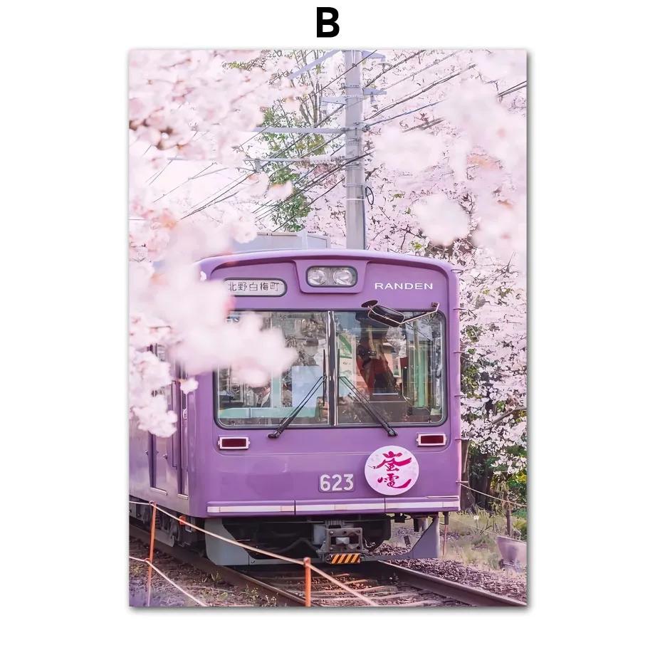 Lavender Wreath Train Bike Purple Landscape Wall Art Nordic PostersCanvas Painting And Prints Wall Pictures Living Room Decor