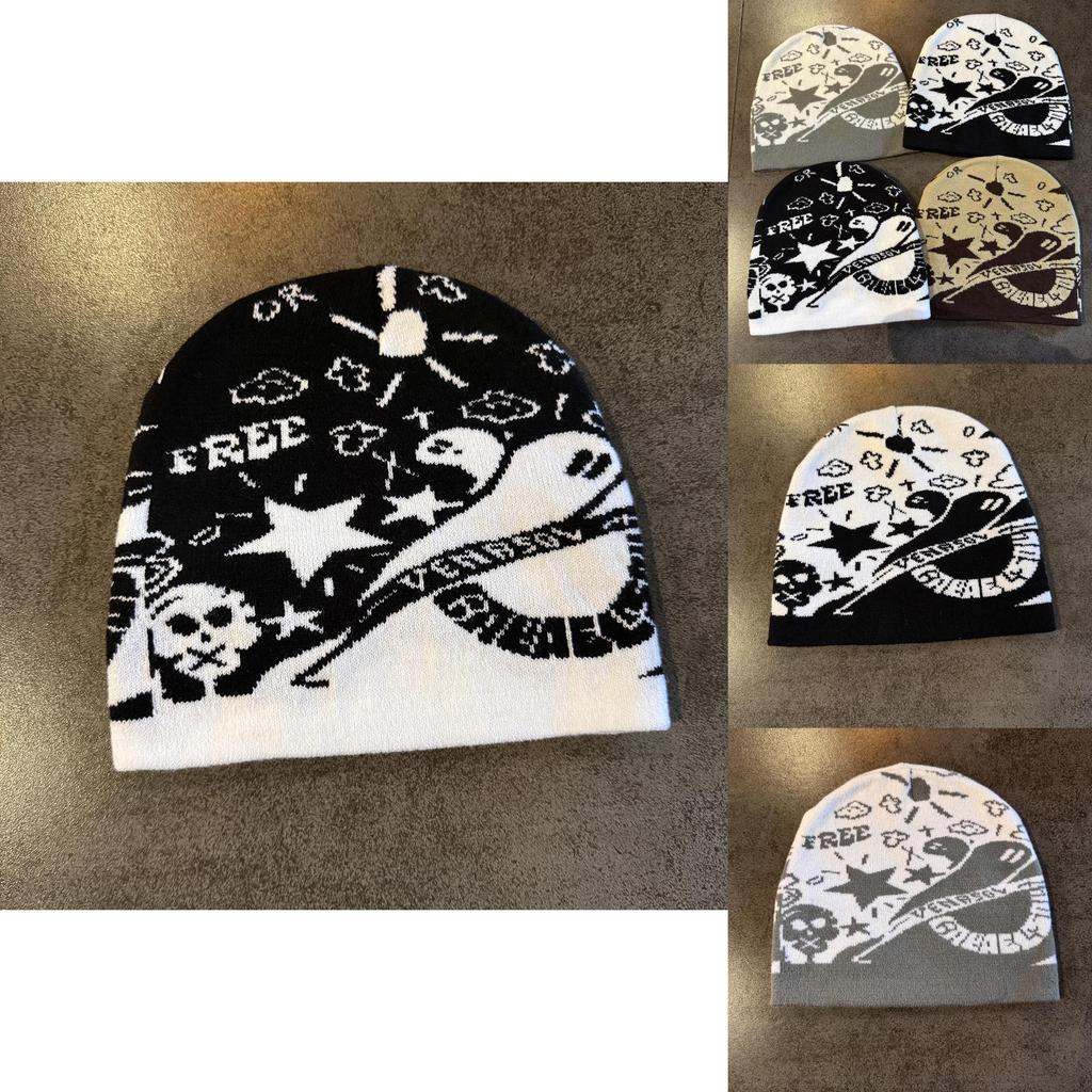 Halloween Skull Ghost Star Knit Hat With Warmth For Winter Adults And Teens