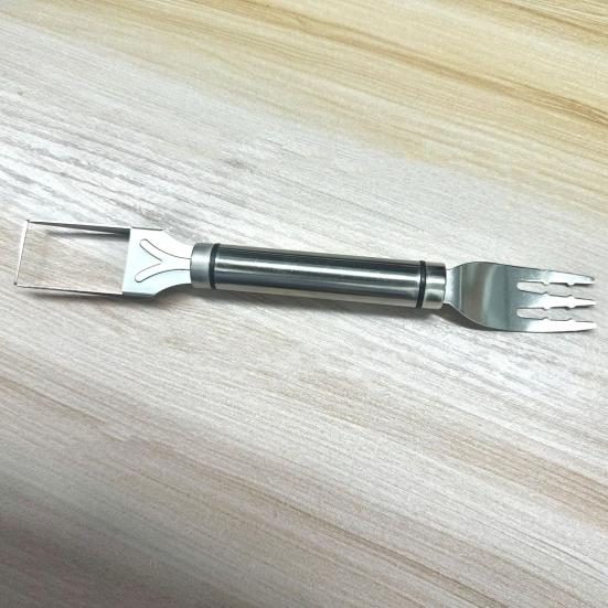 Stainless Steel Watermelon Cutter Dual Head Slicer Serving Fork Dishwasher Safe Fruit Cubing Tool for Picnics BBQ
