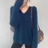 Lazy Wind V-neck Sweater Women's Loose and Thin Autumn and Winter New Versatile Pullover Knitted Sweater Bottoming Trendy Women