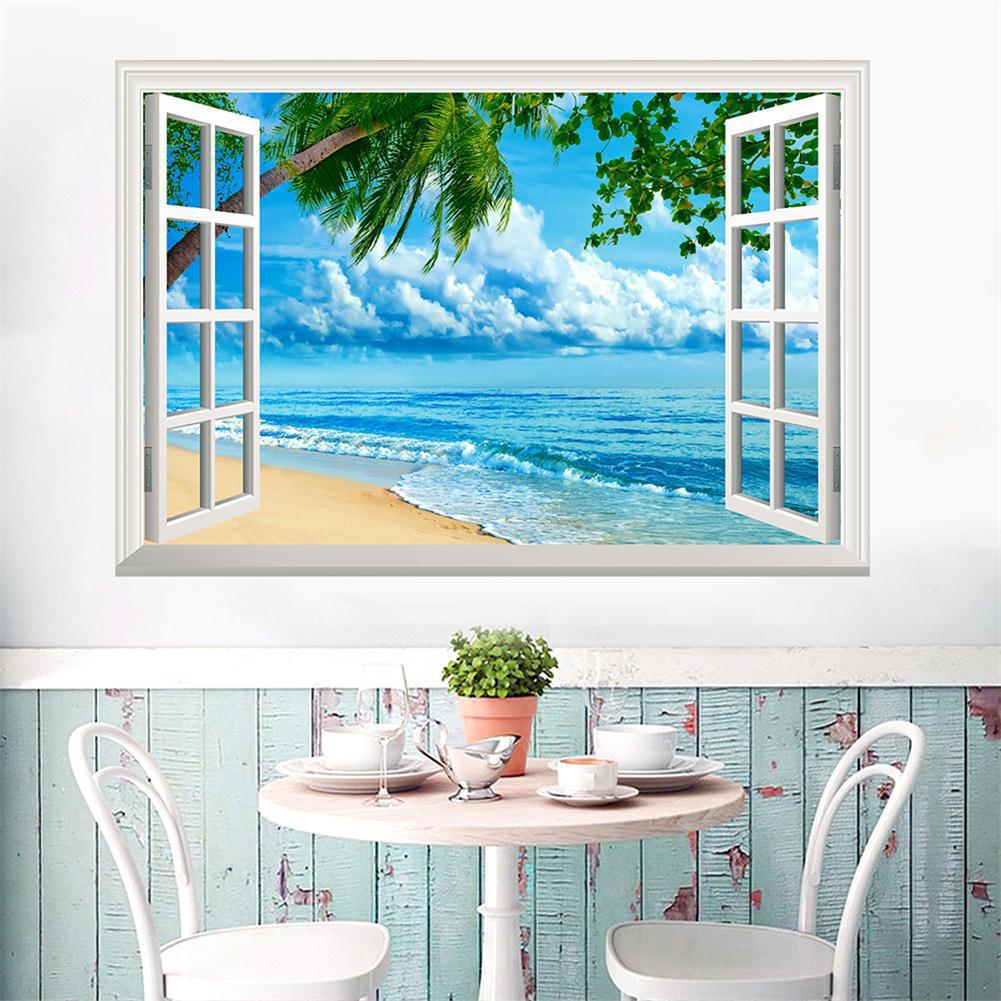 Современные Летние Пляжные 3D Наклейки На Стены Приморский Пейзаж Съемные Обои Вид Из Окна Наклейки Наклейки Украшения Дома
