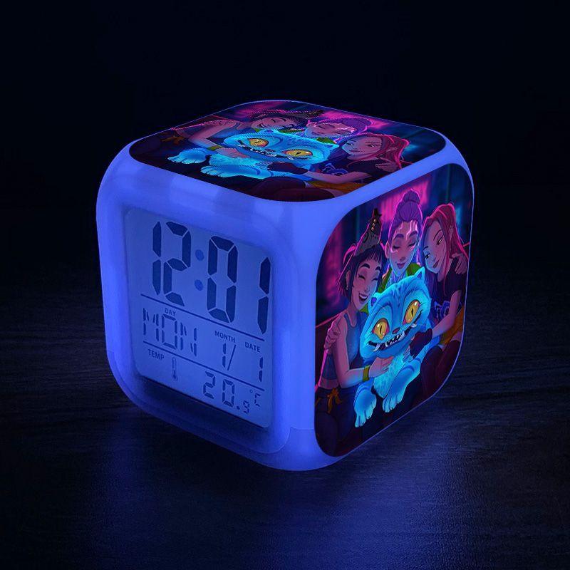 New KPop Demon Hunters Mira Jinu Zoey Cartoon Cute Alarm Clock Student Bedside Night Light Electronic Clock Decorative Ornament