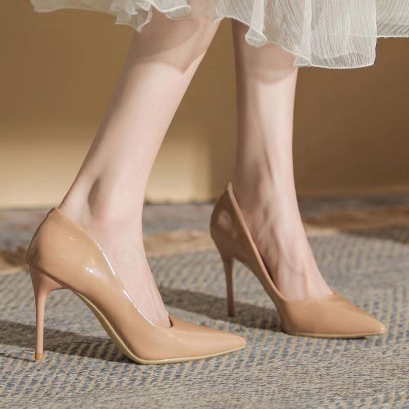 Женские туфли-лодочки телесного цвета весна-лето новые французские легкие с открытым носком универсальные черные профессиональные остроносые туфли на шпильке
