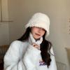 Korean Version of Women's Autumn and Winter Versatile Fluffy White Fisherman's Hat Showing Face and Small Winter Warm Ear Protection Hat