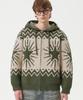 TRILLION Washable Wool Star Nordic Hooded Zip-Up Knit_Khaki