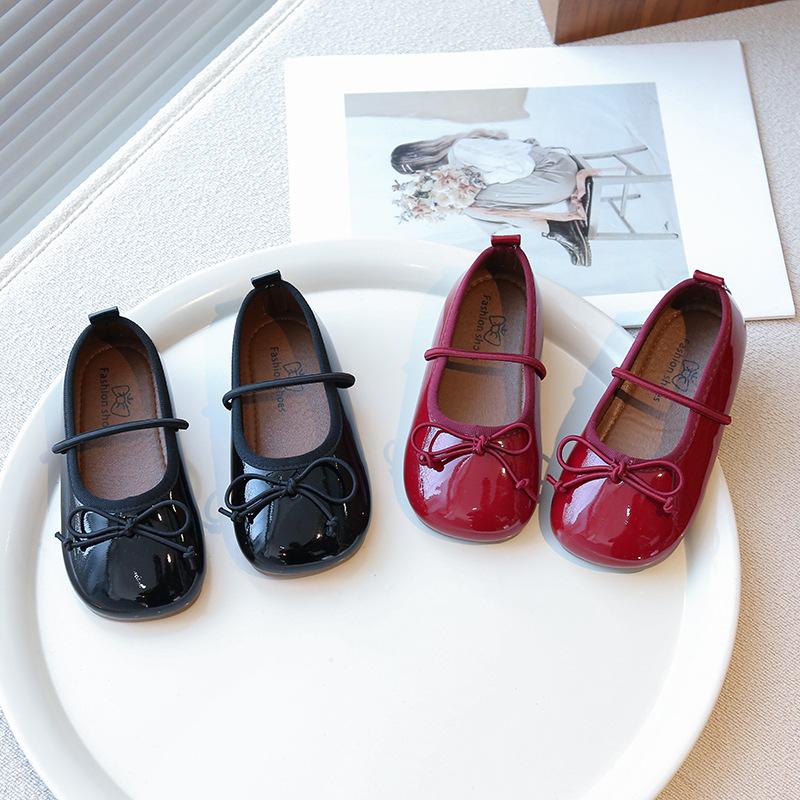 Girls' small leather shoes2026Spring and Autumn New Korean Style Mary Jane Slip-On Bow Ballet Soft Sole Princess Shoes