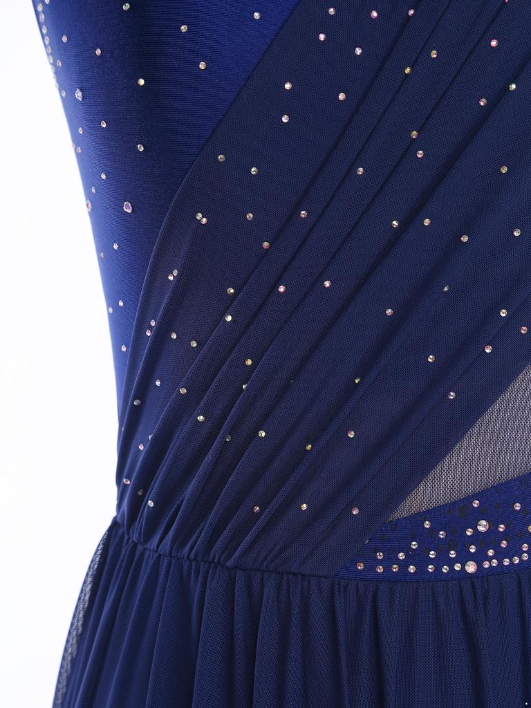 Премиальный костюм для лирического танца для женщин S-XXL Платье-халтер со стразами и сетчатой юбкой с оборками для соревнований и занятий