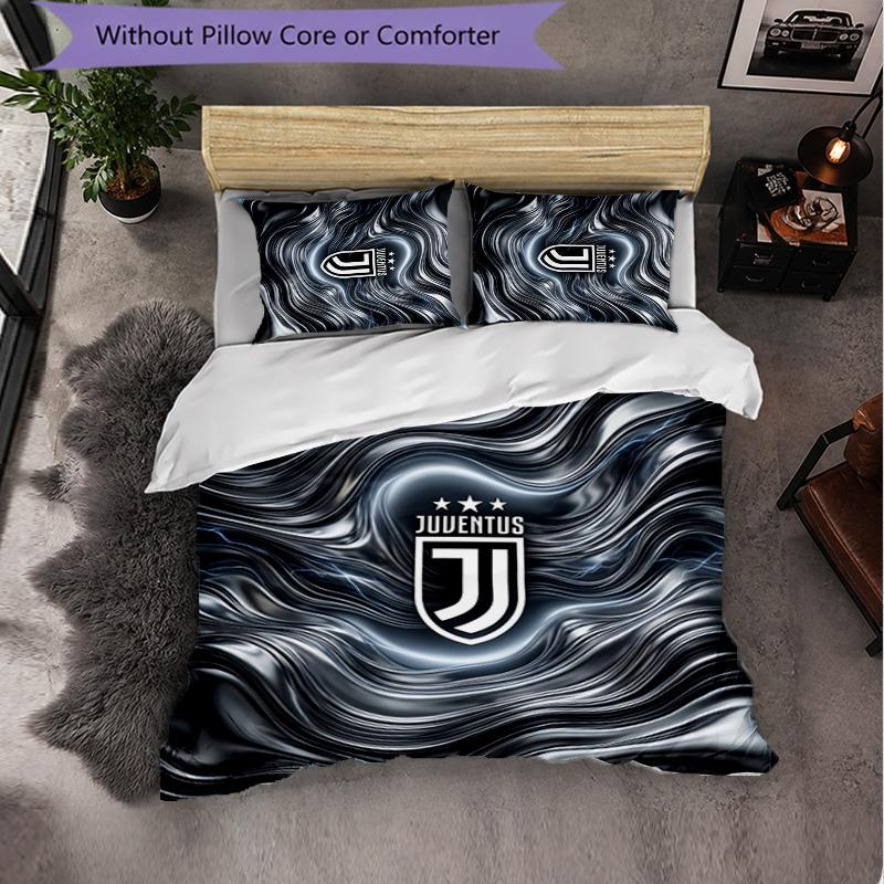 Juventus FC Pattern 3 Pieces Bedding Set Soft Microfiber Duvet Cover with Pillow Cases for Bedroom
