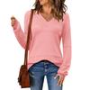 Women's Loose Knitted Sweater With V-Neck Hollowed Out Pullover Long Sleeved Solid Color Top