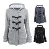 Fall Winter Coat with Side Pockets Solid Color Hooded Horn Button Closure Long Sleeve