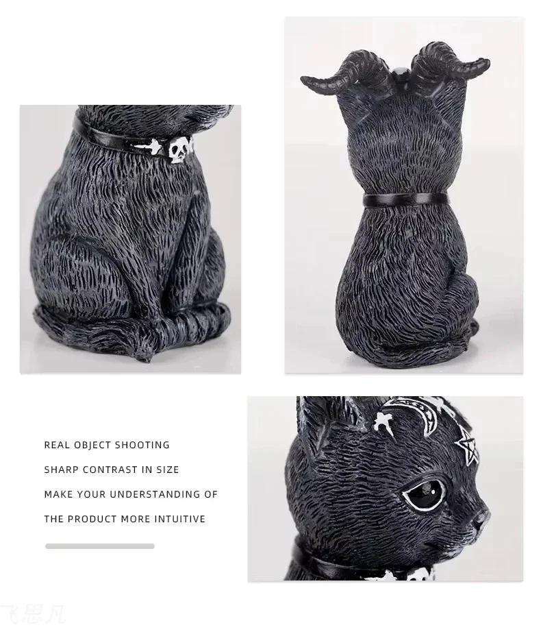 Black Cat Statue Desk Ornament Hand-Painted Sculpture for Halloween Mysterious Cute Cat Witch Cat Figurine Witches Home Decor